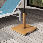 Patio Umbrella Base 43lbs Outdoor Umbrella Stand with Wheels, Heavy Duty Square Concrete Stand Market Umbrella, Teak