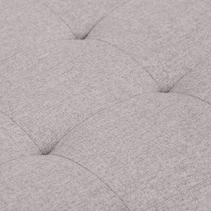 SIMPLIHOME Cosmopolitan Storage Ottoman - 34 inch Wide Upholstered Linen Look Fabric Rectangle Storage Ottoman Bench in Cloud Grey, Transitional Tufted Ottoman for Living Room with Lift-Up Lid