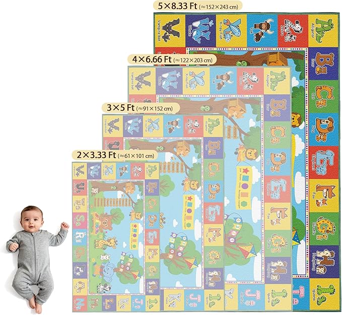 Upgrade Ultra Non Slip Kids ABC Rug for Kids Playroom – 5x8 Washable Alphabet Educational Learning Play Mat for Toddlers Baby, Colorful Carpet with Animals for Nursery, Classroom & Bedroom, 60"x96"