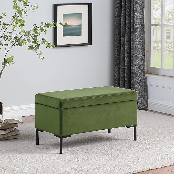 HomePop Upholstered Storage Bench with Metal Leg, 32" W, Blush Green