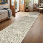 Hallway Runner Rug 2x12, Extra Long Washable Runner Rugs with Rubber Backing, Non Slip Runner, Vintage Rug Runners for Kitchen Laundry Room Entryway (Brown/Beige,2'x12')
