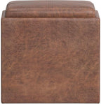 SIMPLIHOME Rockwood Cube Storage Ottoman with Tray - 17 inch Wide Upholstered Vegan Leather Square Storage Ottoman in Distressed Saddle Brown, Contemporary Cube Ottoman for Living Room with Tray