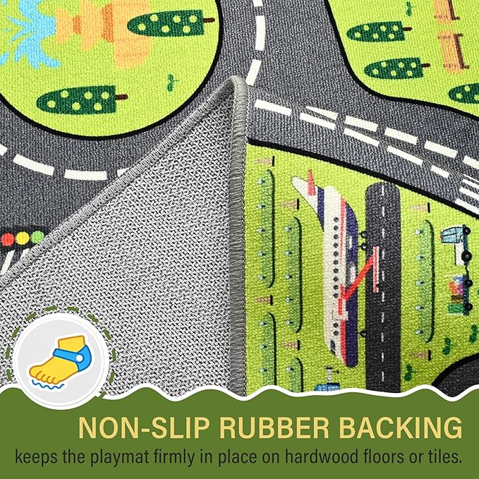 Kids Car Play Rugs - 36"x60" Learning and Fun City Road Map Play Mat for Playing with Cars Trucks, Non-Slip Playmat for Nursery, Playroom Bedroom and Classroom, Machine Washable