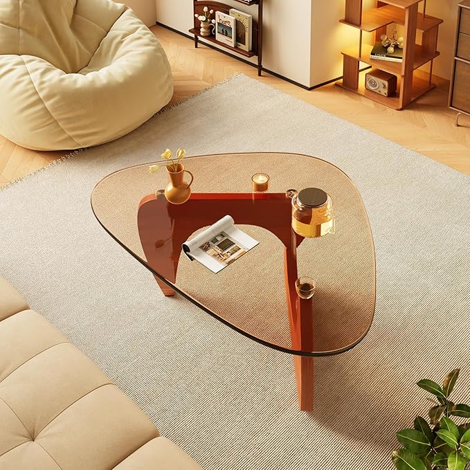 Coffee Tables Glass Small Farmhouse Coffee Table Mid-Century Modern Wood Center Table for Living Room, Walnut Brown, 45 Inch