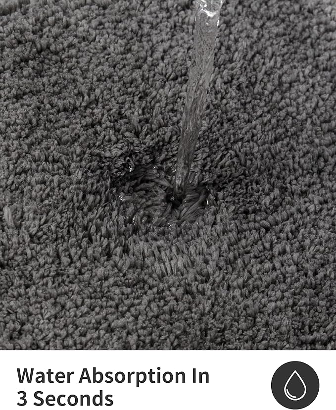 ILANGO Dark Gray Bathroom Rugs 24" × 17" Small Non Slip & Super Absorbent Extra Thick Soft, Washable Bath Mat for Floor, Microfiber Plush Shaggy Bath Rug with Rubber for Bathtub Shower Room Sink