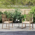 Aluminum Outdoor Patio Dining Chairs - Imitation Rope Vine Chair Ergonomic Backrest Design Detachable Seat Cushion Soft and Breathable Garden Porch Light Brown Set of 6