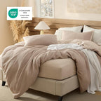 Bedsure 100% Cotton Duvet Cover King Size with Fitted Sheet - 4 Pieces Khaki Waffle Weave Bedding Set, GentleSoft™ and Breathable, Includes 1 Duvet Cover 104x90, 1 Fitted Sheet, 2 Pillow Shams