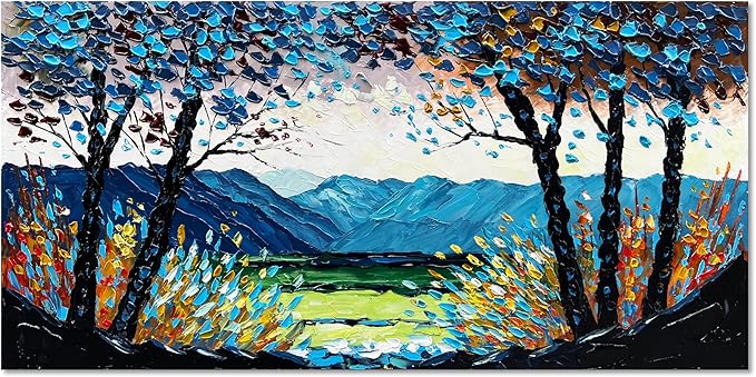 Diathou Art Hand-painted 24x48 inch mountain scenery oil painting Art Forest scenery canvas wall art decoration