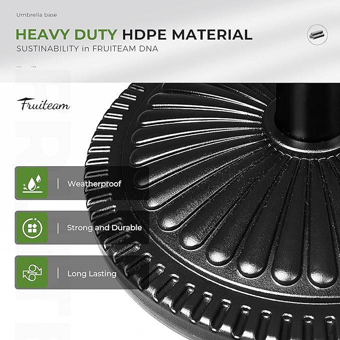 FRUITEAM 17.8" 33 lbs Round Patio Umbrella Base Pre-Filled Umbrella Stand Sun-Flower-Pattern Heavy Duty Market Umbrella Base Stand for Patio, Outdoor, Swimming Pool, Black