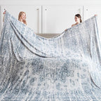 Oversized Vintage Pattern Blanket 120x120 Inches, Giant 10'x10' for Bed, Travel, and Camping, Extra Large Soft Blanket for The Whole Family and Outdoor, Light Grey