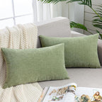 GAWAMAY Lumbar Decorative Rectangle Throw Pillow Covers 12"x20" Inch Set of 2, Super Soft Chenille Throw Pillowcase for Sofa Living Room Bedroom Couch Cushion Cover Sage Green 30x50cm (ONLY Covers)