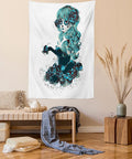 Ambesonne Skull Tapestry, Vintage Sugar Shape Girl Day of the Dead Bride Dark Color Roses Graphic, Fabric Wall Hanging Decor for Bedroom Living Room Dorm, 23" X 28", Petrol Blue White
