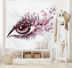 Ambesonne Butterflies Tapestry, Female Eye Eyelashes Mascara Stare Party Makeup Animal Print, Fabric Wall Hanging Decor for Bedroom Living Room Dorm, 28" X 23", Pale Pink Purple