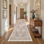 Runner Rug 2x10, Ultra-Thin Kitchen Rugs Non Slip Washable Rugs for Entryway Rug, Kitchen Runner Low Pile Vintage Soft Carpets for Living Room, Bathroom Bedroom (Orange,2'x10')
