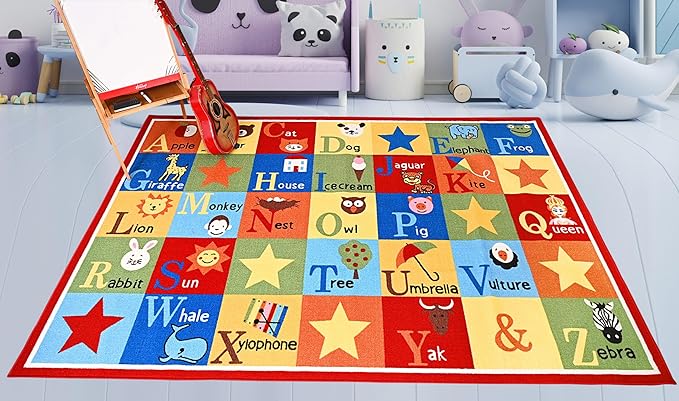 Furnish my Place 745 ABC with Animal ABC Area Rug for Kids | Educational Alphabet | Animals Children Rug | Contemporary Design | Multicolor (7'10"x11')