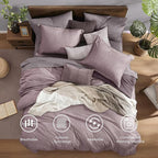 Monbix Queen Comforter Set - 7 Pieces Cationic Dyeing Lilac Bed in a Bag Queen Bedding Sets with Comforter, Sheets, Pillowcases & Shams, Reversible Bedding Comforters Sets