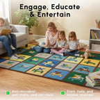 SAFECASTLE My ABC Place Earth Tone Alphabet Rug for Kids, 6'6" x 8'4", Educational Classroom Kids Carpet with Letters & Animals, Preschool Learning Area Rug for Daycare, Homeschool & Playroom