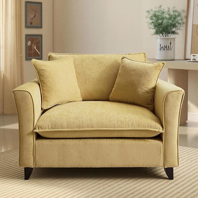 ERYE Modern Chenille Upholstered Accent Chair Wider Seat Leisure Cushion Armchair with 2 Pillows and Removable Cover for Home Apartment Office Living Room Bedroom