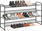 KEETDY 4-Tier Long Shoe Rack for Closet Metal Shoe Organizer for Entryway, Wide Stackable Shoe Storage Shelf with Sturdy Wire Grid for Closet Floor, Bedroom, Black