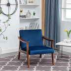 Accent Chair with Velvet Upholstery and Solid Wood Frame, Classic Mid-Century Modern Living Room Furniture for Extra Seating, Dark Blue