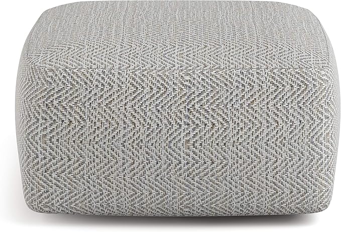 SIMPLIHOME Nate Square Pouf - 20 inch Wide Upholstered Handwoven Cotton Ottoman in Patterned Grey Melange, Boho Footstool or Extra Seating for Living Room with Artisanal Texture, Assembled