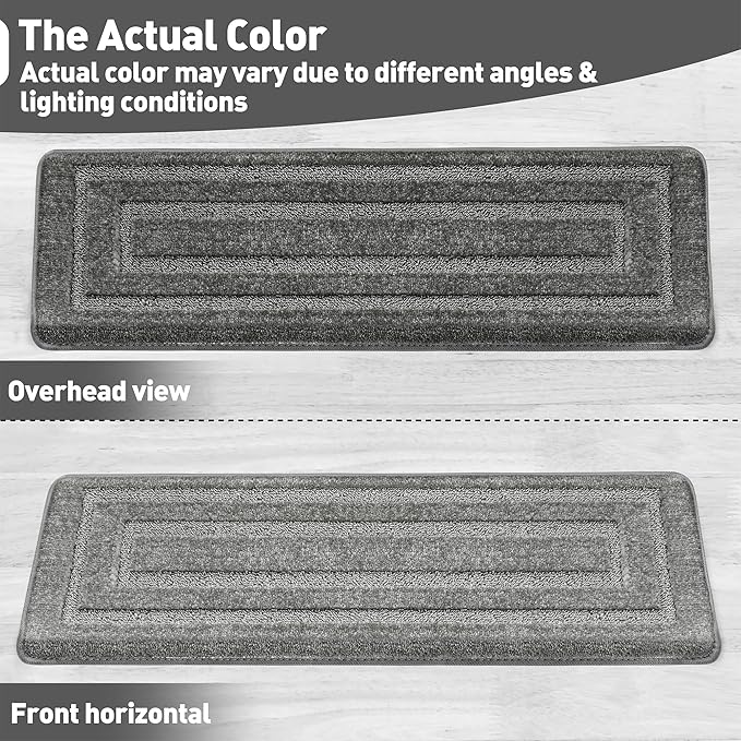 PURE ERA Bullnose Carpet Stair Treads Set Tape Free Non-Slip Indoor Stair Protectors Pet Friendly Rugs 9.5" x 30"(2 Pieces,Grey Rectangular)
