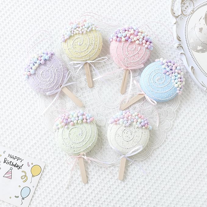 Colorful Macaron Lollipop Party Decorations - 6 Candy Gift Hanging Ornaments for Christmas, New Year, Easter, and Birthday Celebrations