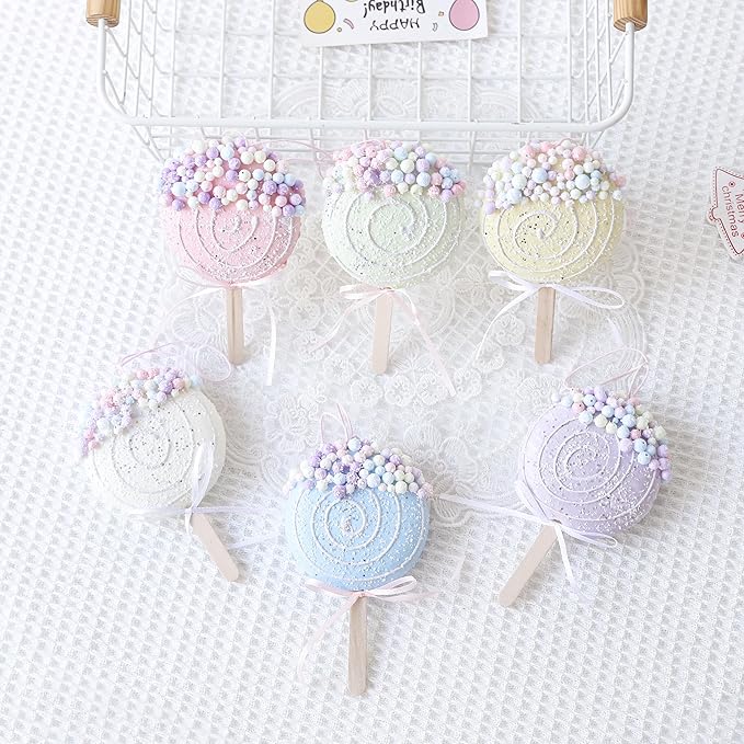 Colorful Macaron Lollipop Party Decorations - 6 Candy Gift Hanging Ornaments for Christmas, New Year, Easter, and Birthday Celebrations