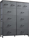 WLIVE Tall Dresser for Bedroom with 12 Drawers, Chests of Drawers, Fabric Dressers for Closet, Living Room, Storage Dresser Organizer with Wood Top, Steel Frame, Dark Grey