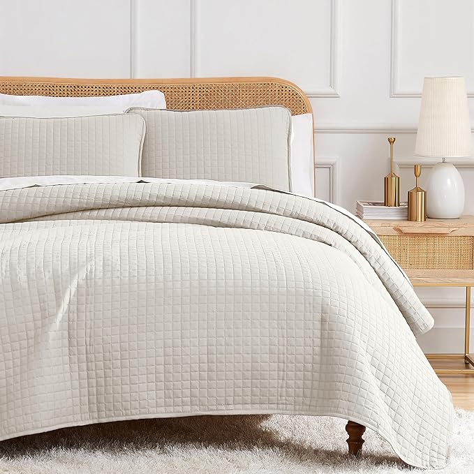 Southshore Fine Living, Inc. Twin Quilt Bedding Set, Soft Brushed Microfiber XL Twin Bedspread Coverlet, Stain & Pet Hair Resistant Bedding, XL Bedspread with Matching Pillow Sham, Natural Beige