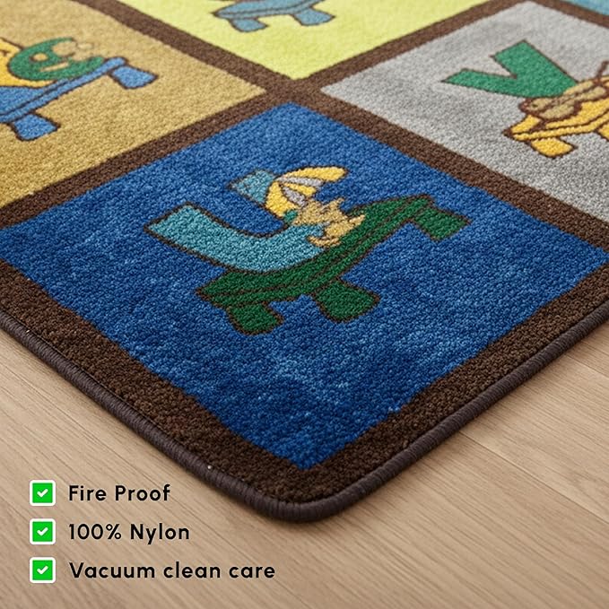 SAFECASTLE My ABC Place Earth Tone Alphabet Rug for Kids, 6'6" x 8'4", Educational Classroom Kids Carpet with Letters & Animals, Preschool Learning Area Rug for Daycare, Homeschool & Playroom