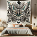 Ambesonne Mandala Tapestry Queen Size, Medieval Esotery Inspired Oriental Moth with Floral Details Witchcore, Wall Hanging Bedspread Bed Cover Wall Decor, 88" X 88", Grey Yellow Green Sepia