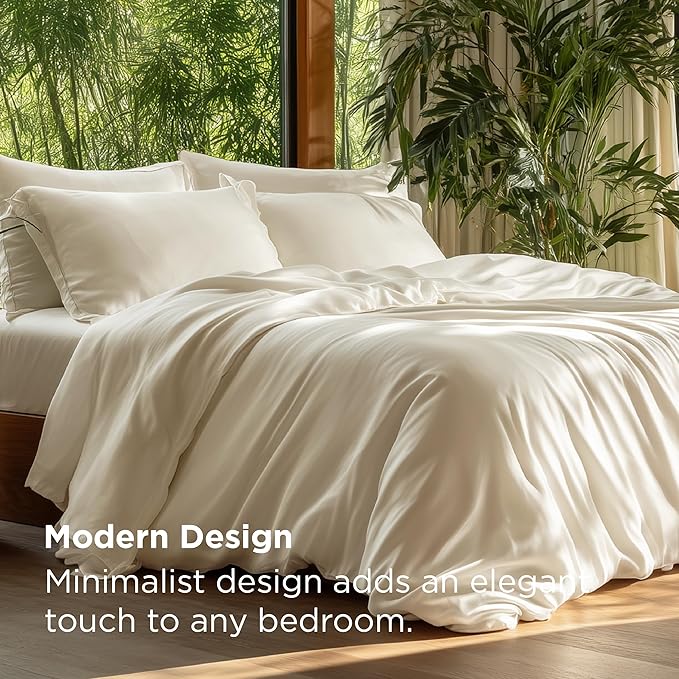 Bedsure 100% Rayon Derived from Bamboo Duvet Cover King Size - Lightweight Silky Cooling Comforter Cover Set for Hot Sleepers, Breathable & Moisture-Wicking Bedding Set, Light Beige