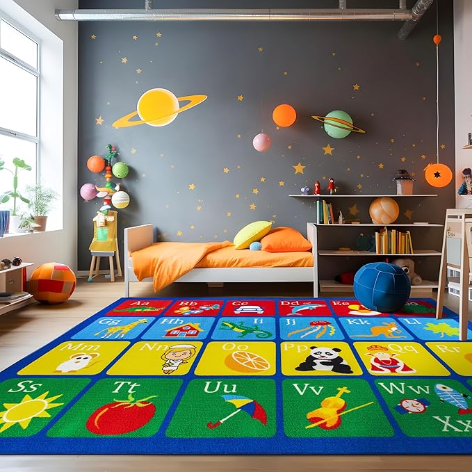 Rugshop Kids Alphabet Educational Learning High Traffic Living Room,Bedroom,Kitchen, Home Office Non Slip Area Rug 3' x 5' Multi