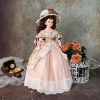 22 Inch 55cm Porcelain ＆ Fabric Victoria Doll, European Retro Handmade Ceramic Doll with Showing Stand for Room Decor, Birthday Gifts, Collectible，Name Lenore