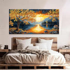 Large Wall Art For Living Room Canvas Art Wall Decor Modern Artwork Gold Tree River Sunrise Landscape Paintings Print Pictures For Bedroom Apartment Office Mural Aesthetic Artwork 29 X 58 In