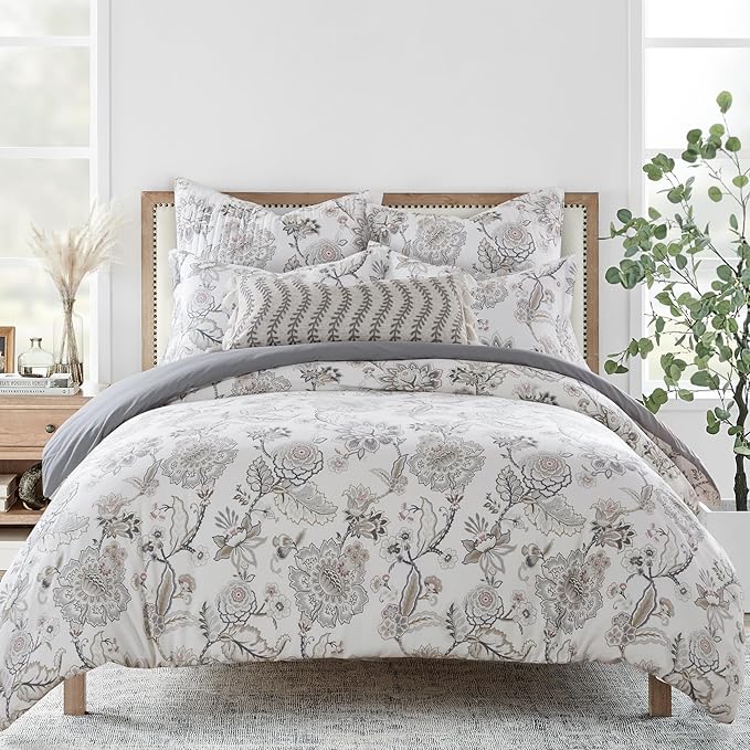 Levtex Home Ophelia Blush Reversible King Duvet Cover Set (106x94in) with 2 Pillowcases (36x20in) - Floral Bedding - Blush, Grey - Rayon King Size Duvet Cover Set - Soft, Pre-Washed