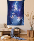 Ambesonne Space Tapestry Twin Size, Magic Sky View with Star and Clouds Celestial Colorful World Cosmic Expanse Theme, Wall Hanging Bedspread Bed Cover Wall Decor, 68" X 88", White and Blue