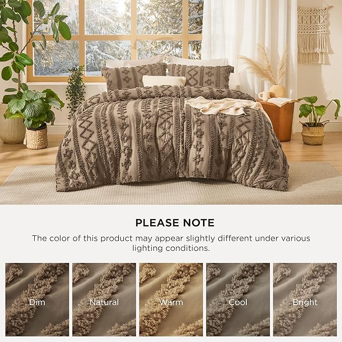 Bedsure Tufted Boho Comforter Set California King Size - Light Brown Boho Bed Set, GentleSoft™ 3 Pieces Farmhouse Shabby Chic Embroidery Bedding, Gifts for Woman, Jacquard Comforter for All Seasons