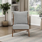Lexicon Modern Accent Chair, Pascal Brown Solid Rubberwood Frame, Woven Chenille Upholstered Armless Chair with Reversible Cushions and Removable Covers, for Living Room, Bedroom and Office, Grey