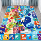 Baby Play Mat for Floor, ABC Kids Play Mat, Sea Animals Kids Rugs for Girls and Boys Playroom, Foldable Rug for Baby Toddler Infants Crawling Playing (Blue, 110.2X78.7 INCH)