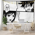 Ambesonne Anime Tapestry, Japanese Comics Strip Boy and Girl Fight Scene Manga Image Cartoon Print, Wide Wall Hanging for Bedroom Living Room Dorm, 80" X 60", Black White Grey