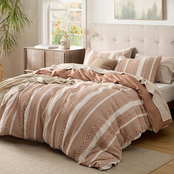 Bedsure Waffle Weave Duvet Cover King - 100% Cotton Boho Duvet Cover Set with 2 Pillowcases - Extra Soft Terracotta Textured Comforter Cover with Zipper Closure (King, 104"x90")