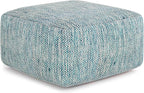 SIMPLIHOME Nate Square Pouf - 20 inch Wide Upholstered Handwoven Cotton Ottoman in Patterned Teal Melange, Boho Footstool or Extra Seating for Living Room with Artisanal Texture, Assembled