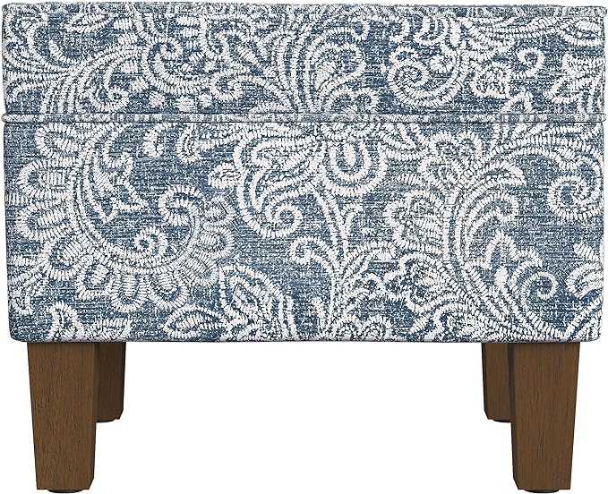 Spatial Order Home Decor | Dinah Collection Modern Storage Ottoman | Ottoman with Storage for Living Room & Bedroom(Blue Denim Jacobean Print)