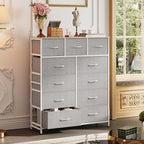 WLIVE Tall Dresser for Bedroom, Fabric Dressers Storage Tower, Dresser & Chest of Drawers Organizer Unit with 11 Drawers, Storage Cabinet, Hallway, Closets, Steel Frame, Wood Top, Light Grey