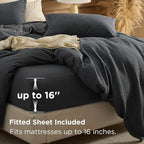 Bedsure 100% Cotton Duvet Cover King Size with Fitted Sheet - 4 Pieces Charcoal Waffle Weave Bedding Set, GentleSoft™ and Breathable, Includes 1 Duvet Cover 104x90, 1 Fitted Sheet, 2 Pillow Shams