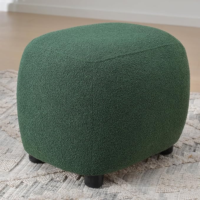 KINWELL 34" Wide Boucle Swivel Barrel Chair with 23" Ottoman Set, Fully Assembled Set of Sherpa Accent Chair and Footrest, Modern Comfy Armchair and Footstool for Living Room and Bedroom, Green