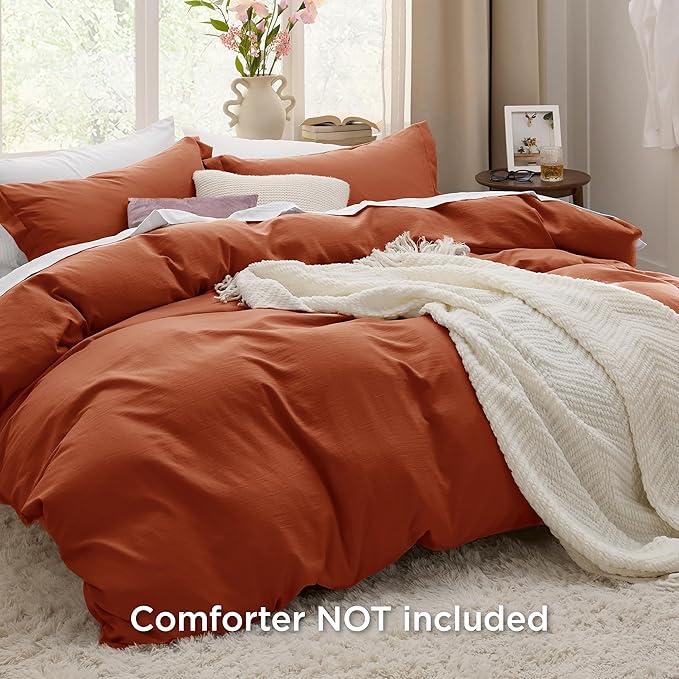 Bedsure Terracotta Duvet Cover Twin/Twin XL Size - 2 Pieces Prewashed Polyester Extra Soft Bedding Set, Includes 1 Twin Duvet Cover 68''x90'' with Zipper Closure & 1 Pillow Sham, No Comforter