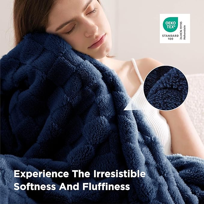 Bedsure GentleSoft Blankets Queen Size for Bed - Super Soft Cozy Blanket for Women Men Girls, Large Fuzzy Fleece Throw for Bedroom Decor, Navy, 90x90 Inches